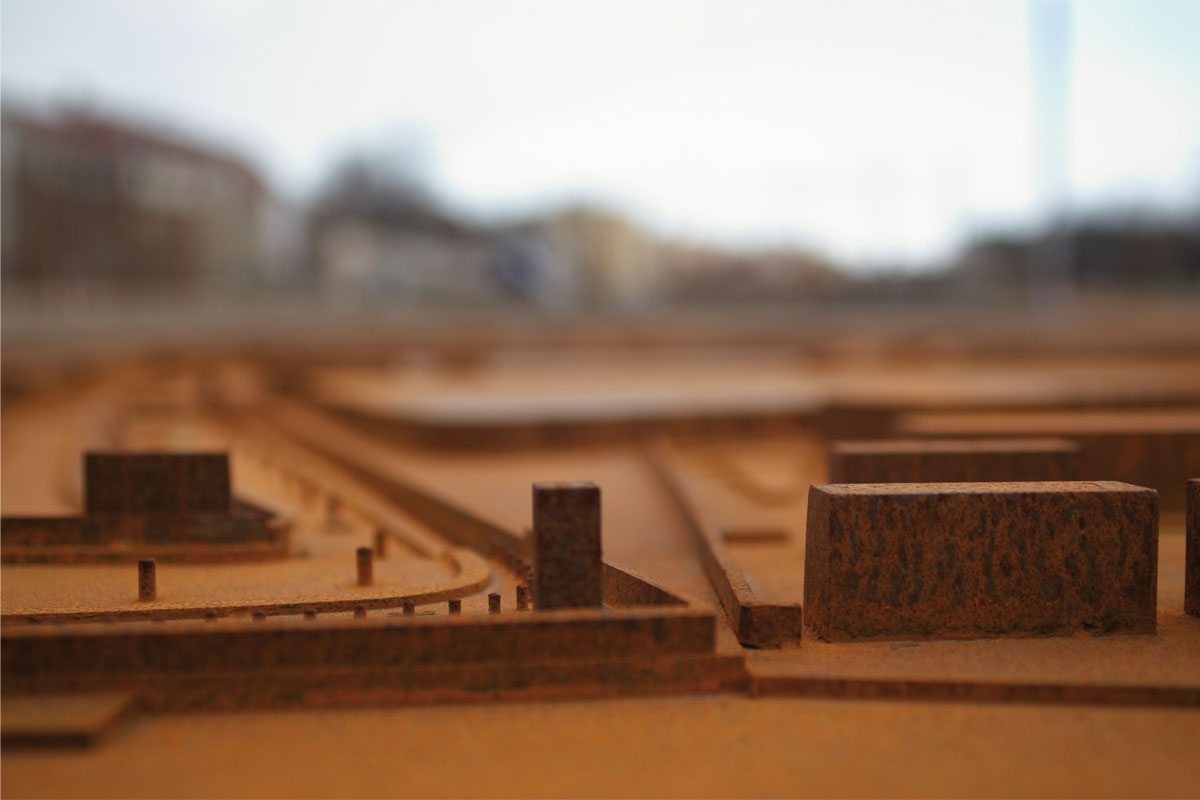 Detail Stadtmodell Corten-Stahl, Foto: Christian Fittkau